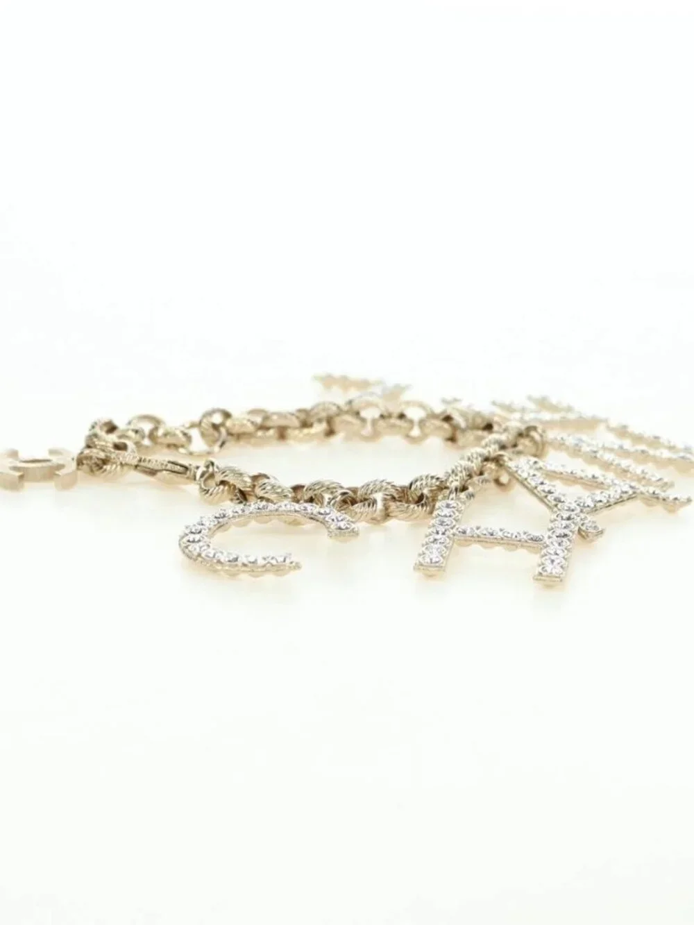 CHANEL Logo Bracelet metal Champagne Gold CC Auth 178800SM